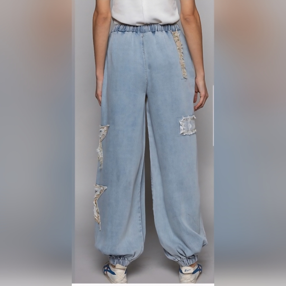 Women's L POL Star Patchwork Jogger Pants Boho Hippie Trendy NWOT - Picture 3 of 11